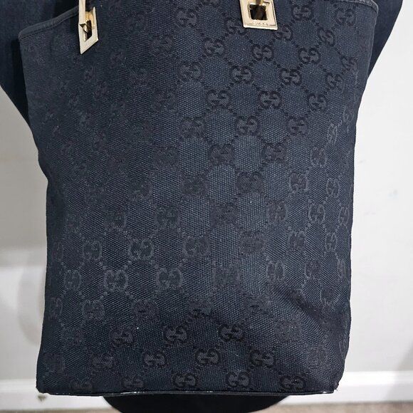 Gucci GG Black Canvas Tote Shoulder Bag Style 002.1095 Authentic Made in Italy - Picture 4 of 6